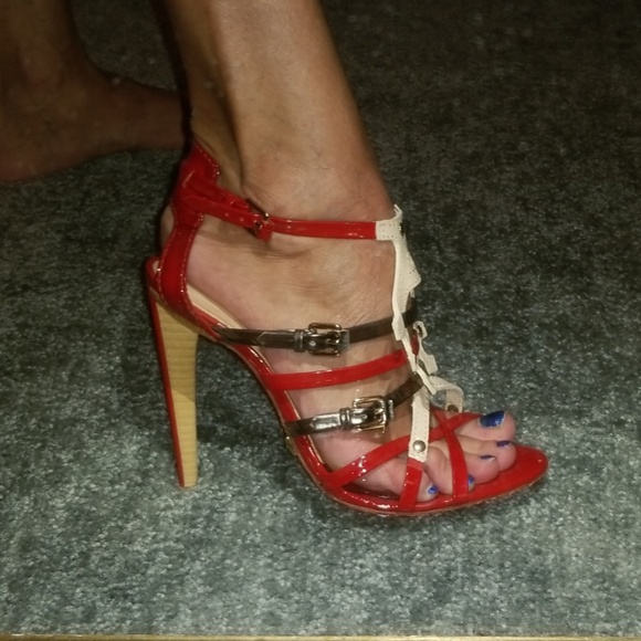 L.A.M.B. Shoes - L.a.m.b strappy red/silver heels
